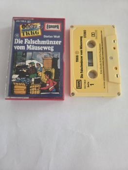 TKKG Folge 11 Die Falschmünzer vom Mäuseweg 5-fach Silber geschraubt(auf Seite 1) Gelb mit Gelben Aufkleber 515 728.5 Europa(Namen im Logo ausgeschrieben)