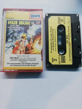 Hui Buh Folge 12 und das unheimliche Feuerroß 5-fach Silber geschraubt Schwarz mit Beigen Aufkleber 515111.2 (Weißes Cover) Leichter Abriss Frontcover