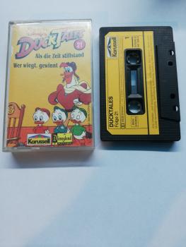 Duck Tales Folge 21 Als die Zeit stillstand/ Wer wiegt. gewinnt Schwarz mit Gelben Aufkleber 841 549-4 Karussell Frontcover leicht beschrieben