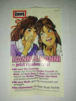 Hanni und Nanni Hörspielkassetten-Flyer Jetzt rundum neu ! 950993.3 Europa