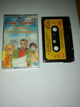 Paul Pepper Folge 10 und der falsche Rächer 5-fach Silber geschraubt Schwarz mit Gelben Aufkleber 110 Bellaphon(Cover geklebt, ehemalige Büchereikassette)