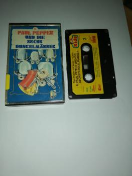 Paul Pepper Folge 6 und die sechs Dunkelmänner 5-fach Silber geschraubt Schwarz mit Gelben Aufkleber 106 Bellaphon(Cover geklebt, ehemalige Büchereikassette)