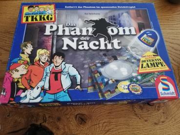 TKKG Das Phantom der Nacht Schmidt Spiele 40446 von 2007(1 von 44 Zeugenaussagen-Plättchen fehlt sowie 1 von 18 Steckfüßchen)