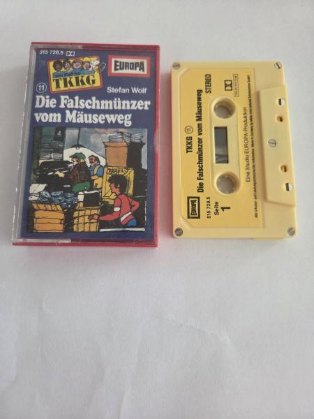 TKKG Folge 11 Die Falschmünzer vom Mäuseweg 5-fach Silber geschraubt(auf Seite 1) Gelb mit Gelben Aufkleber 515 728.5 Europa(Namen im Logo ausgeschrieben)
