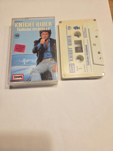 Knight Rider Folge 19 Tödliche Orchideen 5-fach Silber geschraubt Weiß mit Blauen Druck Europa(Großes Fenster) Kassette leicht vergilbt