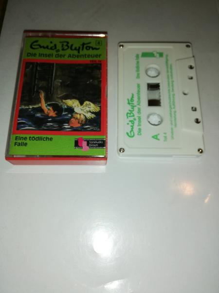 Enid Blyton Die Insel der Abenteuer Folge 4 Eine tödliche Falle 5-fach Silber geschraubt Weiß mit Grünen Druck Tonstudio Braun