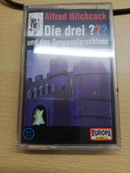 Die Drei Fragezeichen Folge 11 und das Gespensterschloß Schwarz mit weißen Druck 7432138811 4 Europa Hitchkock-Logo