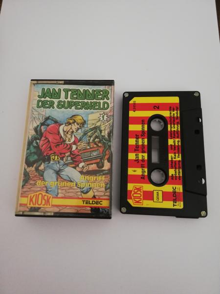 Jan Tenner der Superheld Folge 1 Angriff der grünen Spinnen 4-fach Silber geschraubt Schwarz mit Rot Gelben Aufkleber 4.24565 CD Comic Cover