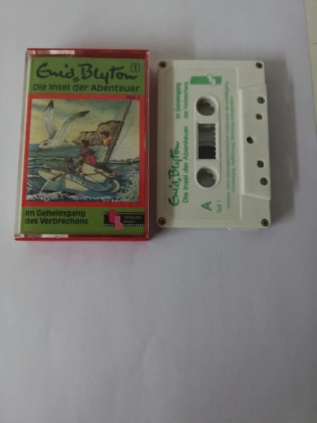 Enid Blyton Die Insel der Abenteuer Folge 1 Im Geheimgang des Verbrechens 5-fach Silber geschraubt Weiß mit Grünen Druck Tonstudio Braun