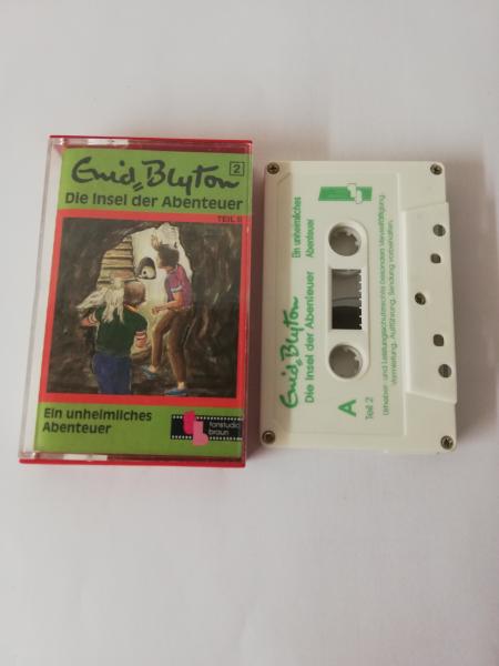 Enid Blyton Die Insel der Abenteuer Folge 2 Ein unheimliches Abenteuer 5-fach Silber geschraubt  Weiß mit Grünen Druck Tonstudio Braun