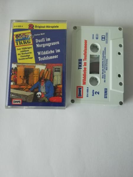 TKKG Doppelfolge Duell im Morgengrauen/Wilddiebe im Teufelsmoor 5-fach Silber geschraubt Weiß mit Blau Roten Druck 514488.4 Europa