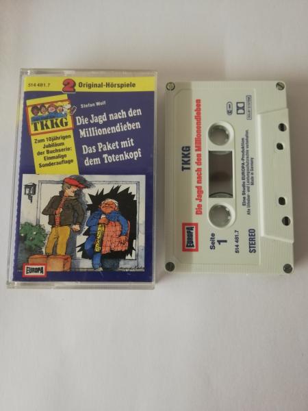 TKKG Doppelfolge Die Jagd nach den Millionendieben/Das Paket mit dem Totenkopf 4-fach Silber geschraubt Weiß mit Blau Roten Druck 514481.7 Europa