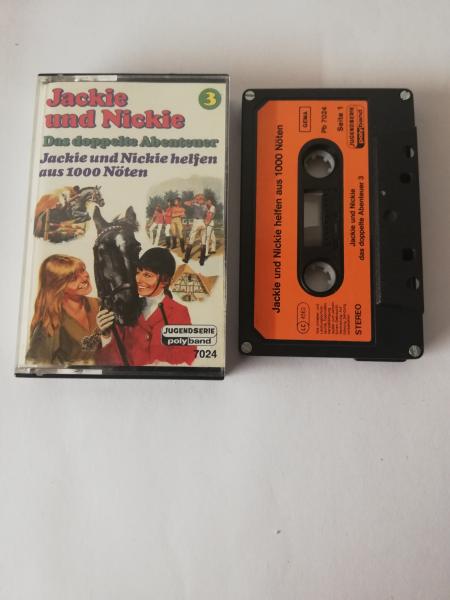 Jackie und Nickie Folge 3 Das doppelte Abenteuer/Jackie und Nickie helfen aus 1000 Nöten 4-fach Silber geschraubt Schwarz mit Orangen Aufkleber 7024 Polyband