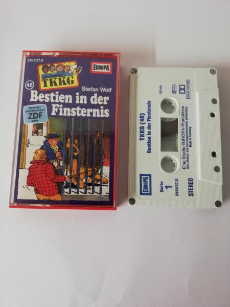 TKKG Folge 48 Bestien in der Finsternis 4-fach Silber geschraubt Weiß mit Blauen Druck 515837.0 Europa