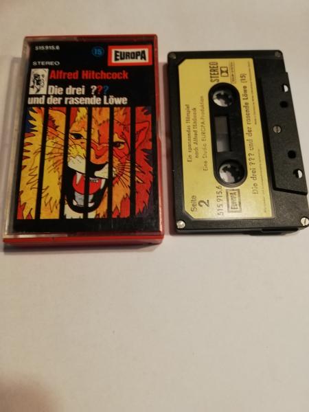 Die Drei Fragezeichen Folge 15 und der rasende Löwe 5-fach Silber geschraubt Schwarz mit Gelben Aufkleber 515915.6 Europa(Schrauben auf Seite 2/Titel unten)