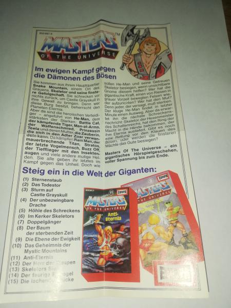 Masters of the Universe Europa Hörspielkassettenflyer Folgen 9 und 11