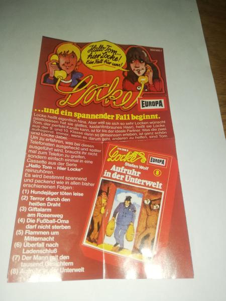 Hallo Tom, Hier Locke Hörspielkassettenflyer Europa Folge 8 klein