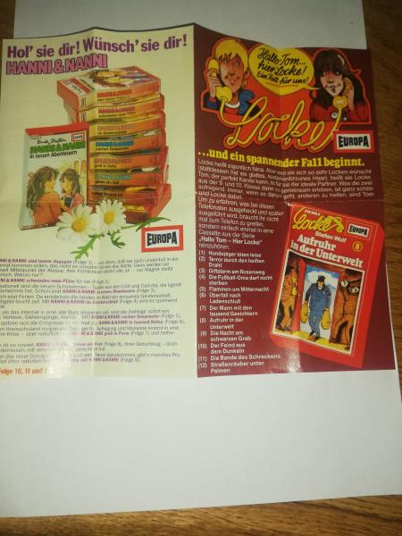 Hallo Tom, Hier Locke Hörspielkassettenflyer Europa Folge 8 groß