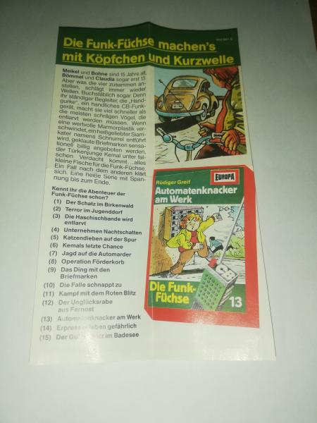 Die Funkfüchse Hörspielkassettenflyer Europa Folge 13