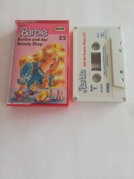 Barbie Folge 22 und der Beauty Shop 4-fach Silber geschraubt Weiß mit Blau Roten Druck 515283.6