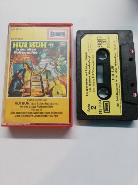 Hui Buh Folge 11 in der alten Poltermühle Schwarz mit Beigen Aufkleber 515110.4 Europa(Gelbes Cover) Seite 2 der Kassette beschrieben