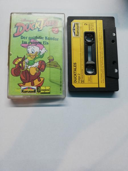 Duck Tales Folge 2 Der goldene Kondor/ Im ewigen Eis Schwarz mit Gelben Aufkleber 837 504-4 Karussell, Frontcover Einriß und Innencover beschrieben