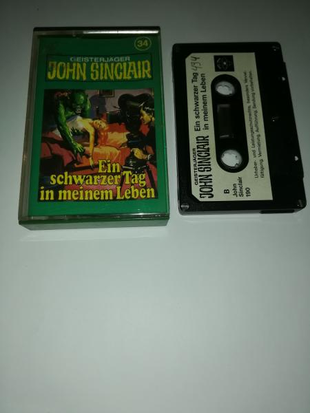 Geisterjäger John Sinclair Folge 34 Ein schwarzer Tag in meinem Leben 5-fach Silber geschraubt Silber mit Weißen Aufkleber 190 Tonstudio Braun(MC Cover und Seitencover beschrieben)                                                          Braun(ohne Nr. au