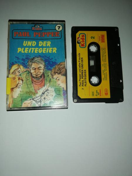 Paul Pepper Folge 7 und der Pleitegeier 5-fach Silber geschraubt Schwarz mit Gelben Aufkleber 107 Bellaphon(Cover geklebt, ehemalige Büchereikassette)
