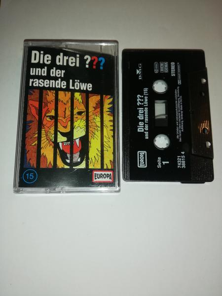 Die Drei Fragezeichen Folge 15 und der rasende Löwe Schwarz mit Weißen Druck 7432138815 4 Europa(Schriftzug Logo fehlt)