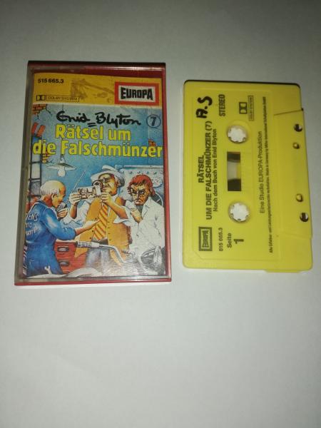 Enid Blyton Folge 7 Rätsel um die Falschmünzer Gelb 515665.3 Europa(Innencover uns Kassette beschrieben)