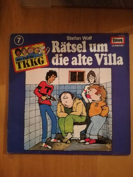 TKKG Folge 7 Rätsel um die alte  Villa Deutsche Pressung 115724.8 Europa VG+/VG-(Abriss auf Rückcover)
