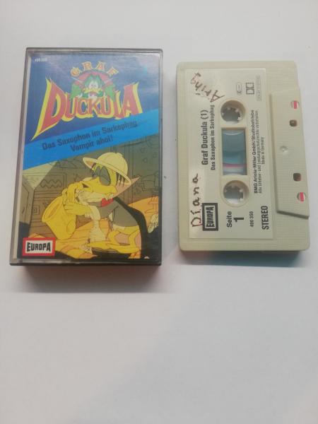 Graf Duckula Folge 1 Das Saxophon im Sarkophag Grau mit Grauen Aufkleber 490350-215 Europa Innencover und Kassette beschrieben
